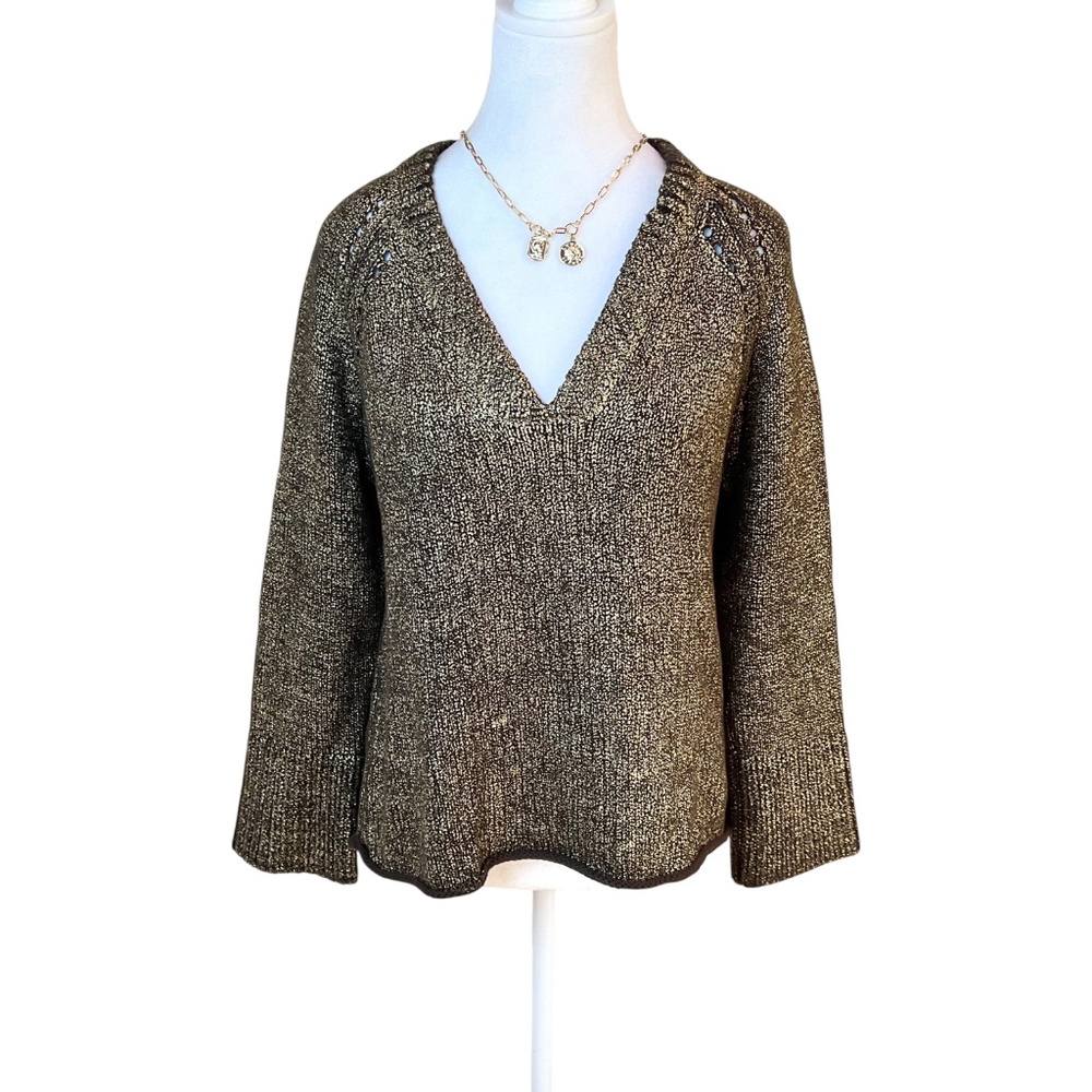 Worth V-Neck Sweater Cotton Brown Gold (S)